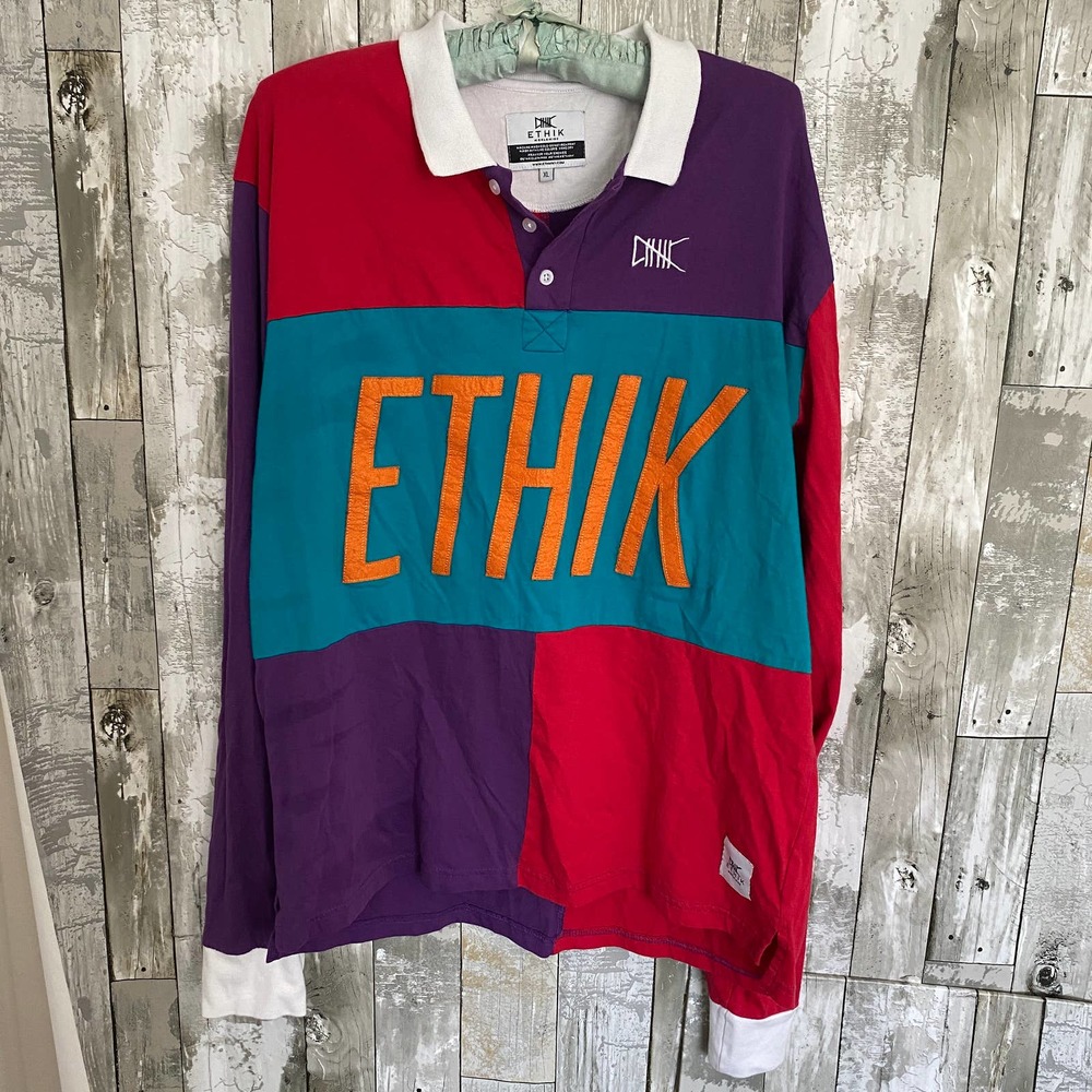 Ethik color block long sleeve collar shirt XL